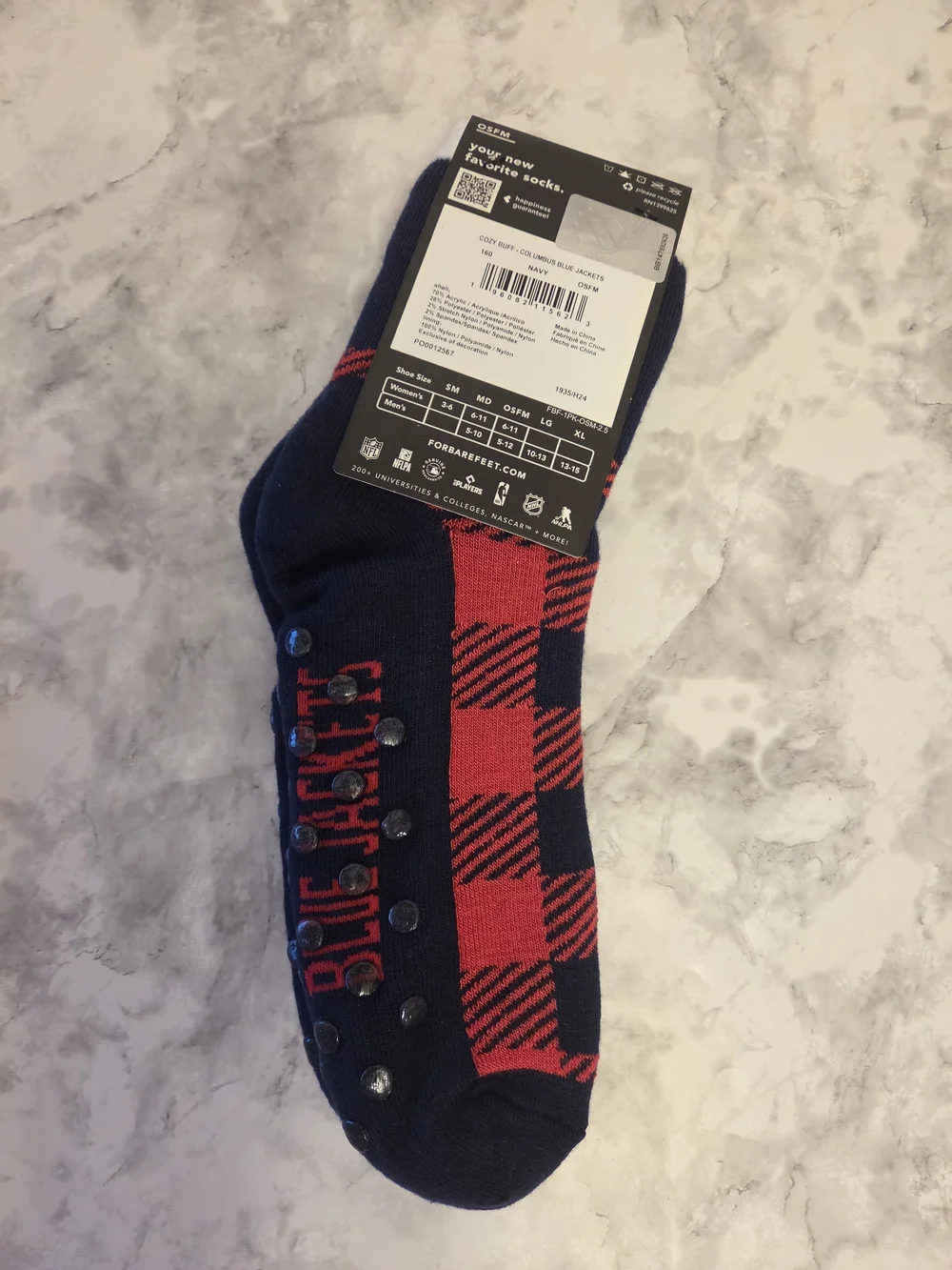 Columbus Blue Jackets NHL Red & Navy Plaid Grip Crew Socks - Men